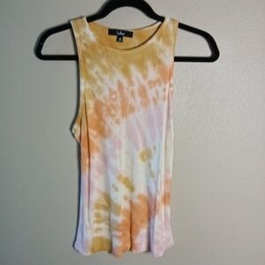 🦋 Lulus Tie Dye Tank Top Burnt Orange & Light Pink Modal Ribbed Knit  Sz M